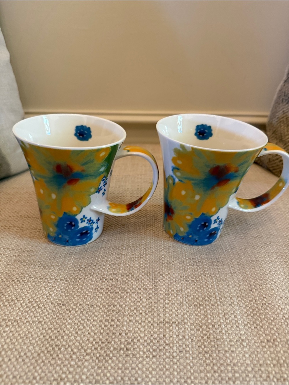 Set of 2 for - $30 - Starbucks 2006 Blue and Yellow Floral Mugs -
